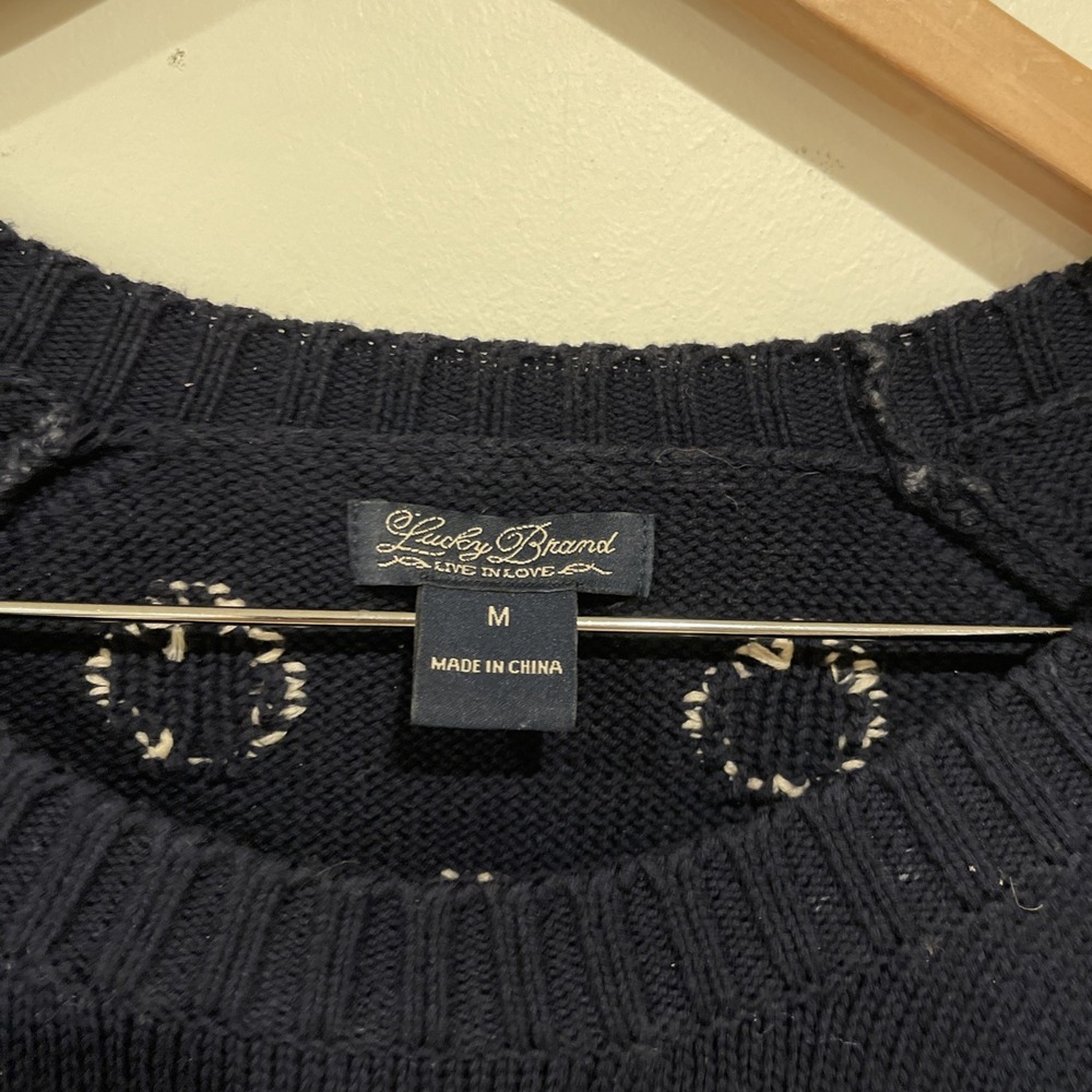 Women's Medium Navy Polka Dot Sweater 3/4 chunky Knit Twee Preppy academia - Picture 3 of 11